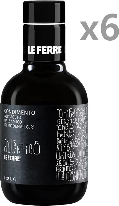 Aceto 6 bottiglie - Condimento all'Aceto Balsamico di Modena IGP densità1,06 da 0,25 lt. "AUTENTICO"