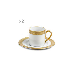 Tazas De Cafe Negras Con Plato De Bambu - Juego X 4