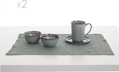 Tovaglie e Runner Set 2 tovagliette all'americana puro lino Stonewash, mango