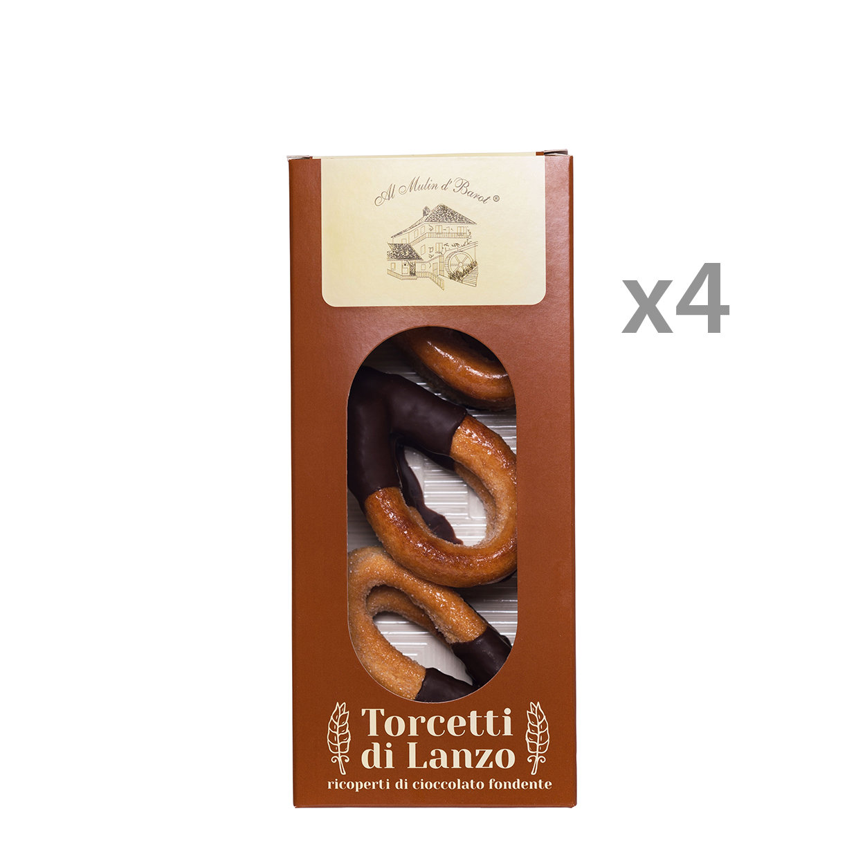 4 vaschette - Torcetti di Lanzo ricoperti di cioccolato fondente da 180 gr