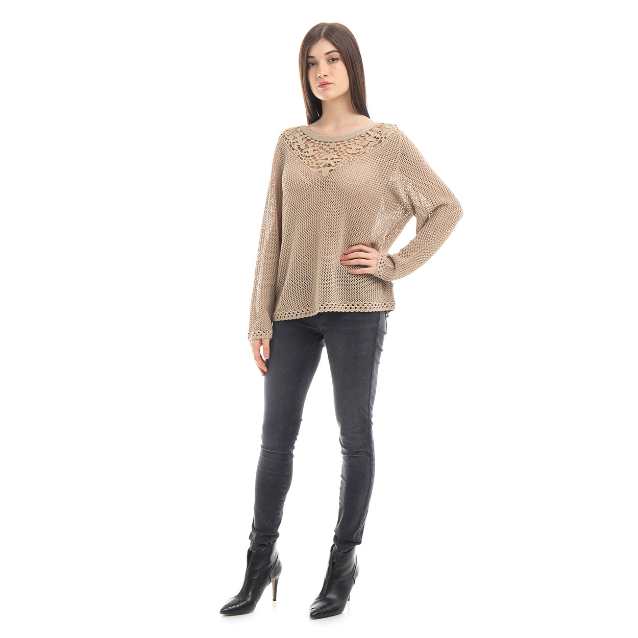 Maglia traforata con pizzo sabbia Guess