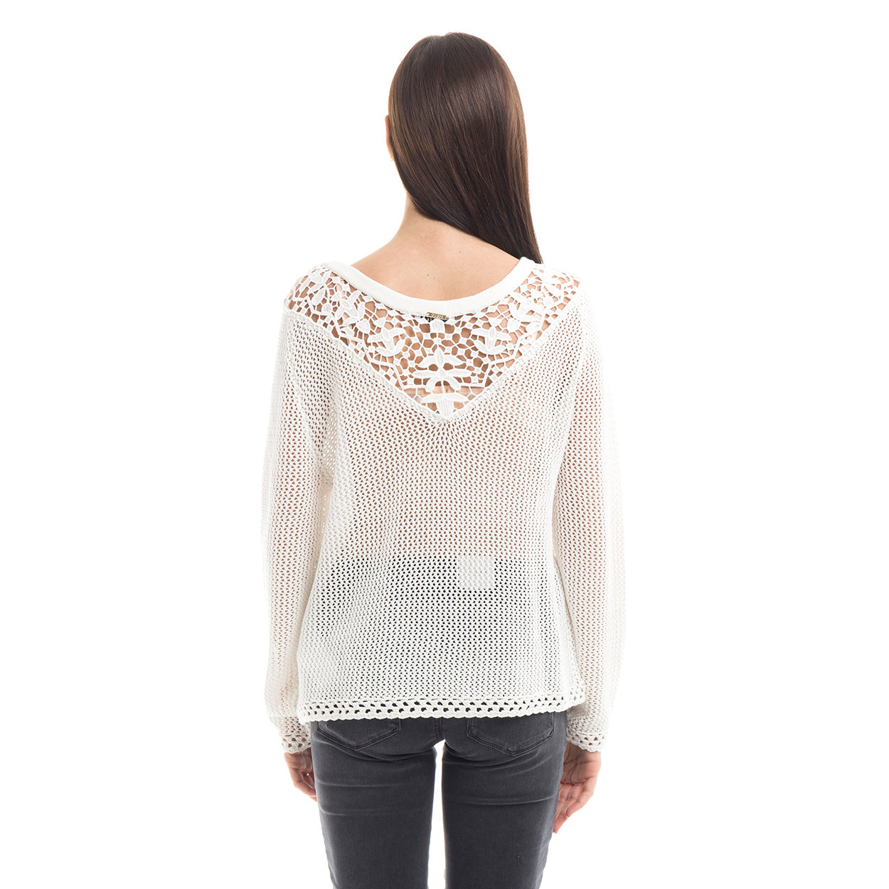 Maglia traforata con pizzo panna Guess