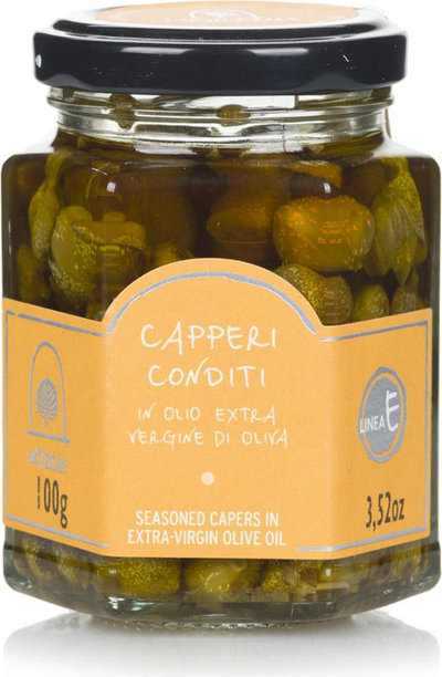 Olive e Capperi 6 vasi da 100 gr - Capperi Conditi con origano e rosmarino - linea E