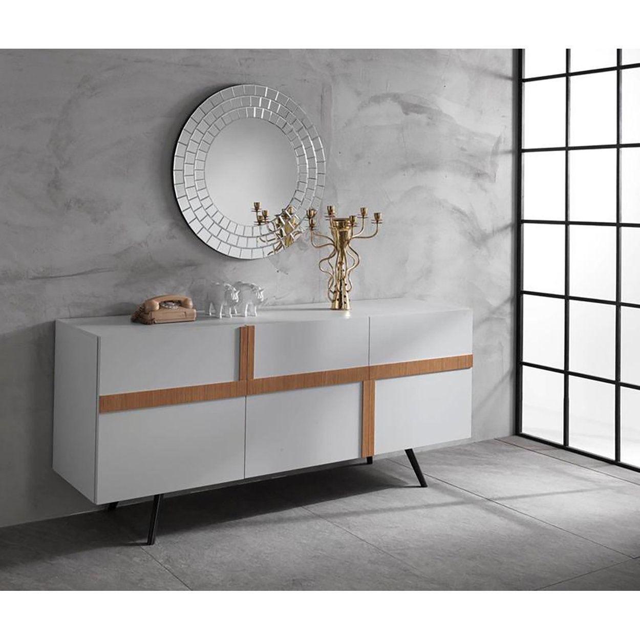 Madia 3 ante 180x80, bianco/rovere Cromatismi di design