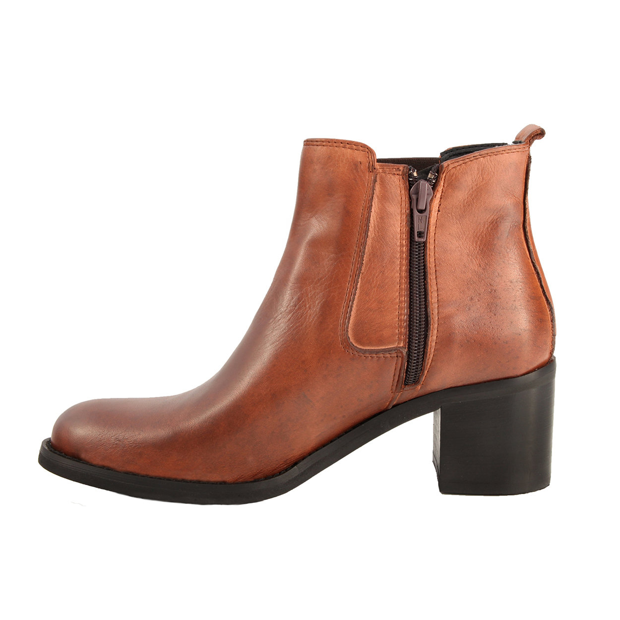 Stivaletti in pelle di vitello con elastico e tacco comodo marrone -  Imperatrice - Acquista su Ventis.