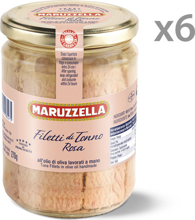 Tonno in olio d'oliva 6 vasetti - Filetti tonno rosa in olio d'oliva 400 gr