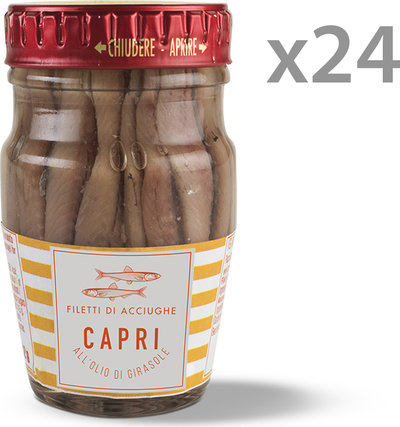 Alici & Acciughe 24 vasetti - Filetti di Acciughe Capri in olio di girasole 80 gr