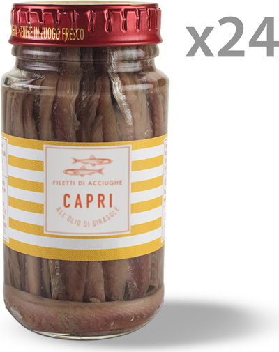 Alici & Acciughe 24 vasetti - Filetti di alici Capri in olio di girasole 140 gr