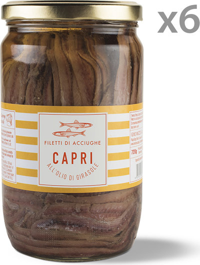 Alici & Acciughe 6 vasetti - Filetti di alici Capri in olio di girasole 720 gr