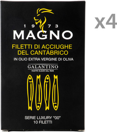 Alici & Acciughe 4 confezioni - Filetti di acciughe del Cantabrico in olio EVO serie luxury "00" 120 gr 10 filetti