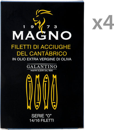 Alici & Acciughe 4 confezioni - Filetti di acciughe del Cantabrico in olio EVO 120 gr Serie "0" 14/16 Filetti