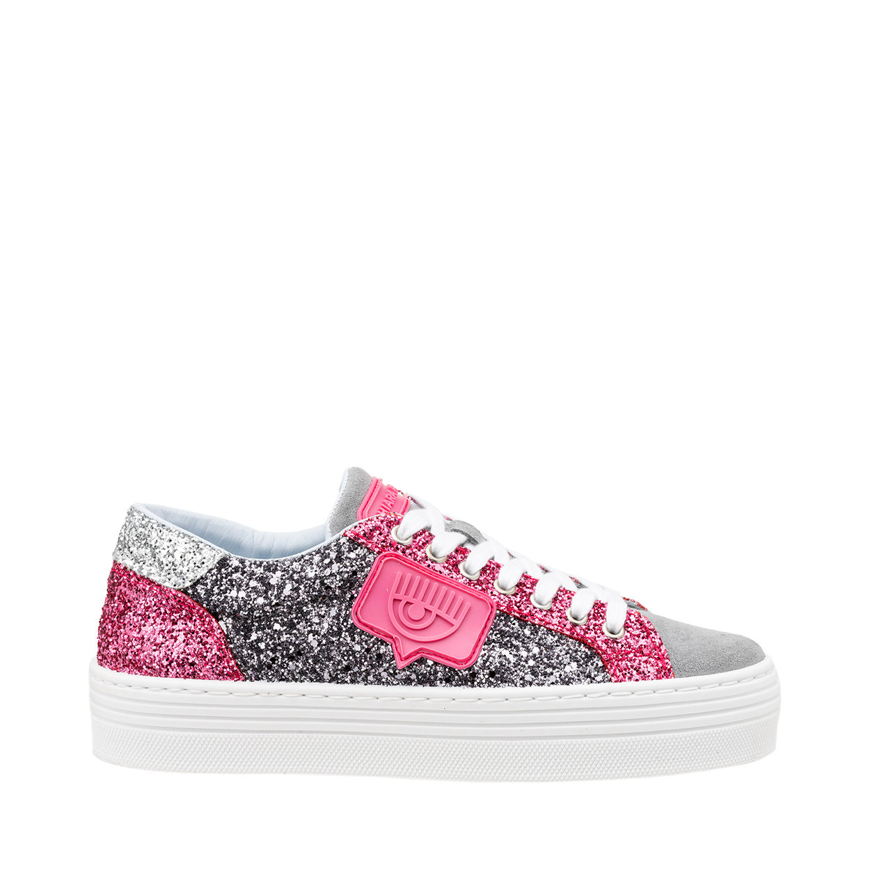Sneakers flatform in glitter e pelle grigio e rosa - Chiara Ferragni -  Acquista su Ventis.