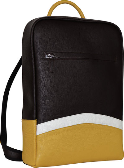 Zaini Zaino laptop sportivo in pelle testa di moro, giallo.e bianco