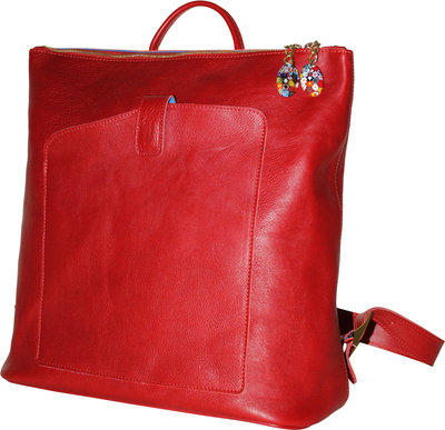 Zaini Zaino classico colorato con pendaglio in vetro di Murano in pelle rosso