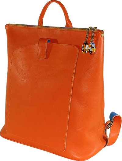 Zaini Zaino classico colorato con pendaglio in vetro di Murano in pelle arancione