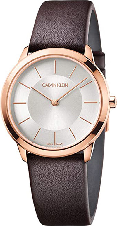 Orologi Orologio da Polso Calvin Klein con cinturino in pelle marrone con quadrante madreperla e cassa rosè