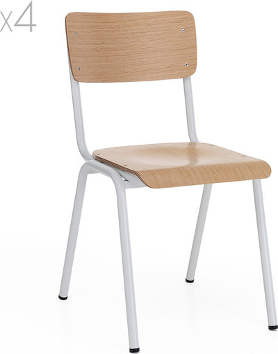 Sedie e sgabelli Set da 4 sedie Old School, bianco opaco/rovere
