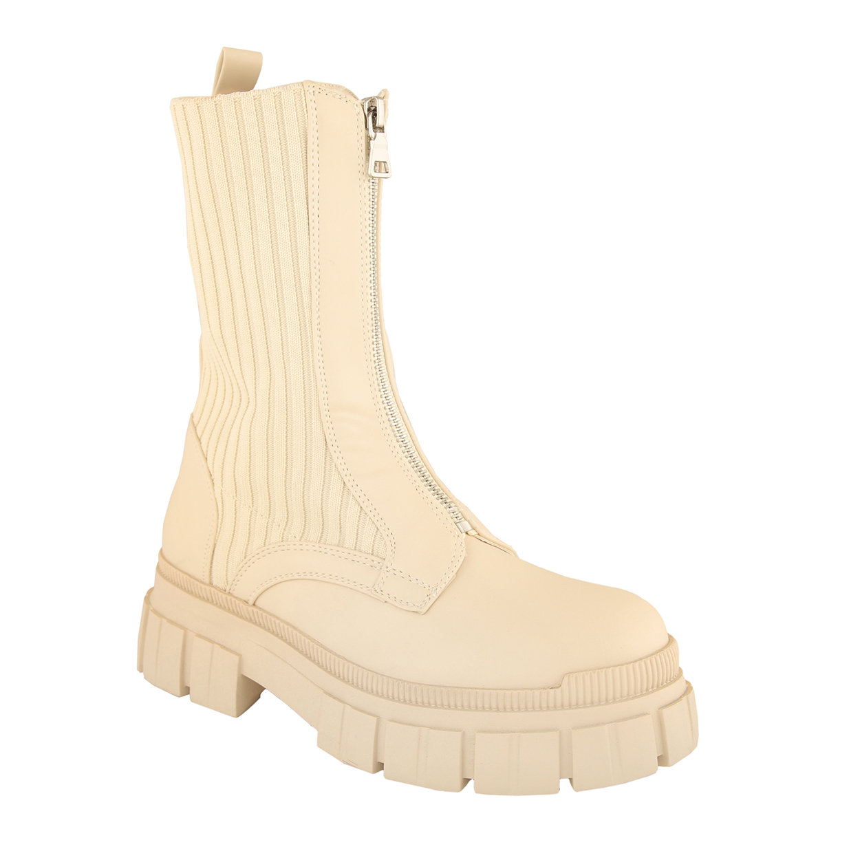 Stivaletti con fondo carrarmato e lampo centrale beige - Imperatrice