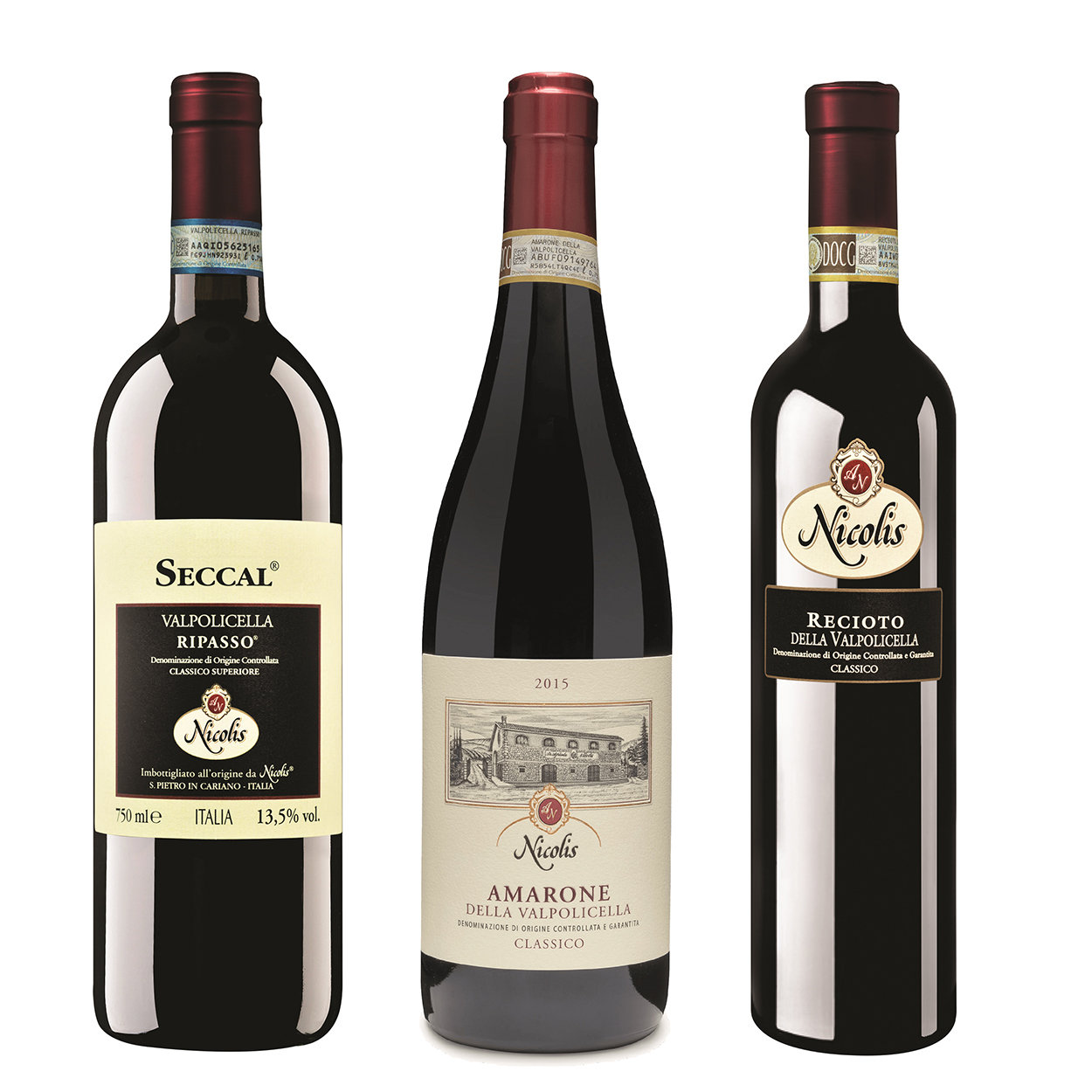 Image of 3 bottiglie miste: "Seccal" Valpolicella Ripasso Superiore 2017 - Amarone Classico 2017 - Recioto 2017