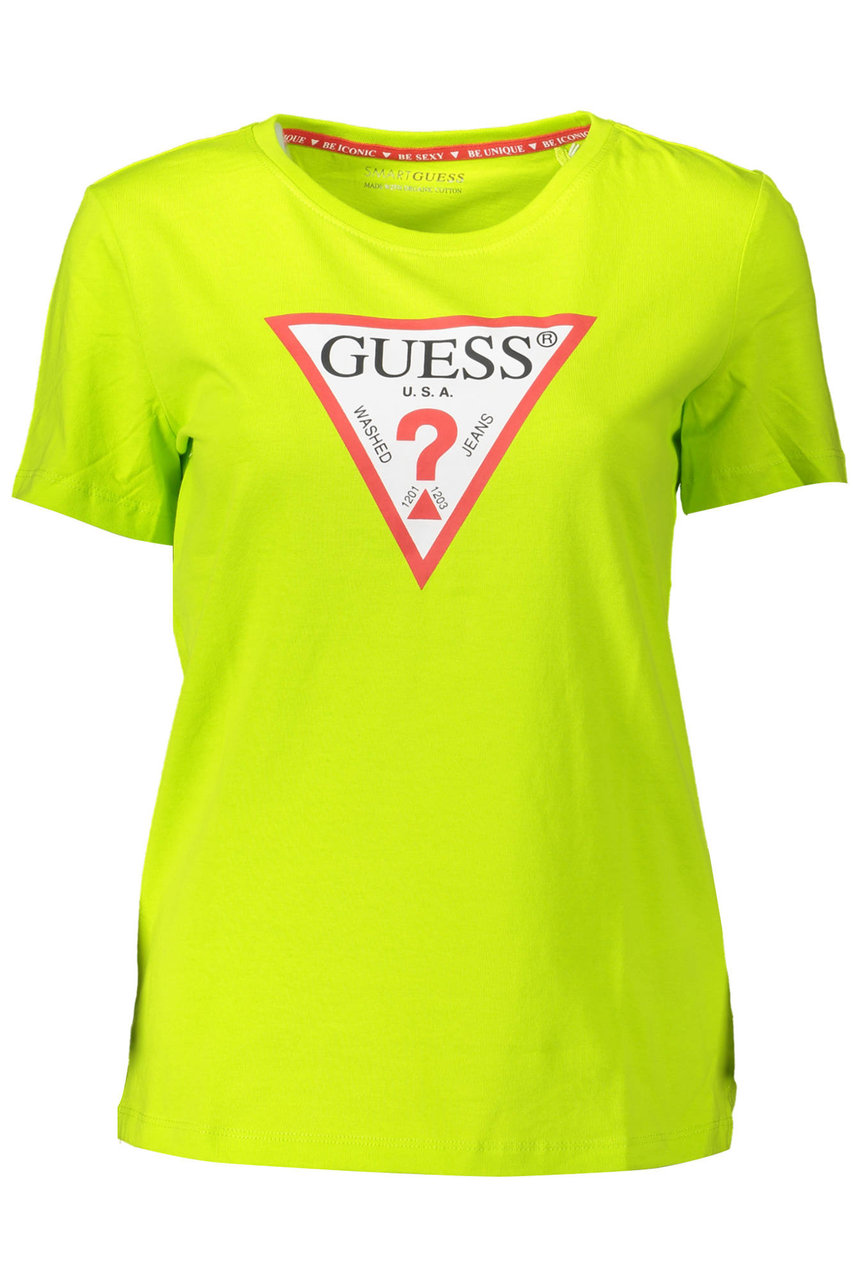 T-shirt GUESS per ragazza color nero con logo GUESS centrale giallo fluo -  Dolci Emozioni Moda