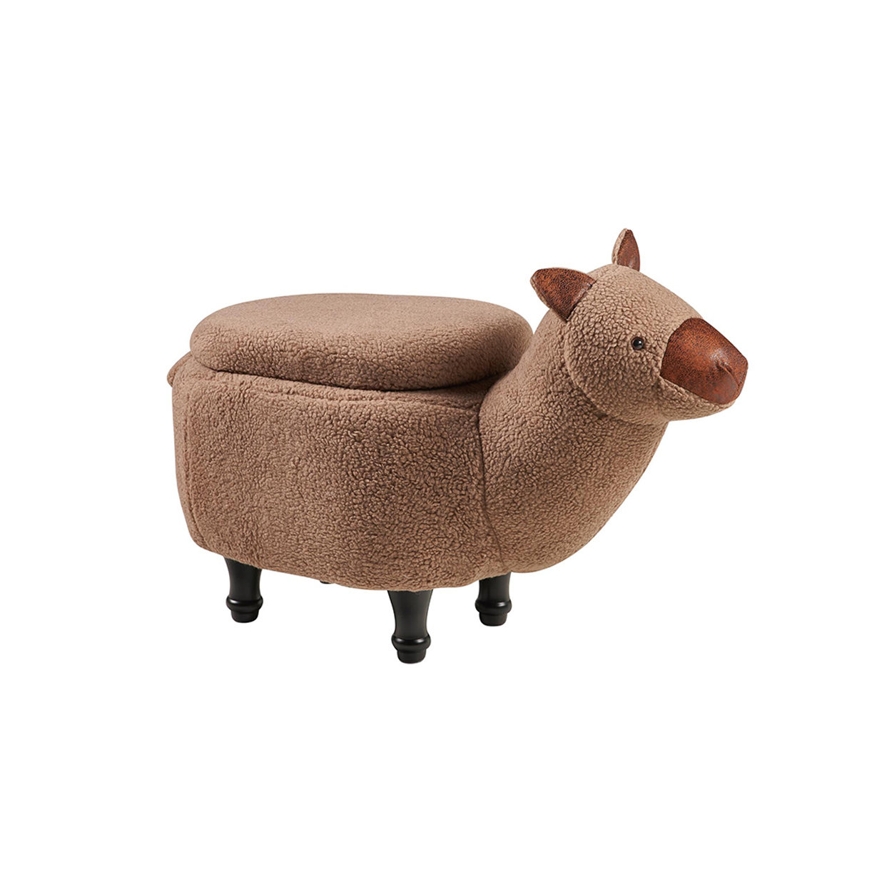 Image of Pouf pelliccia sintetica e legno - alpaca con contenitore marrone