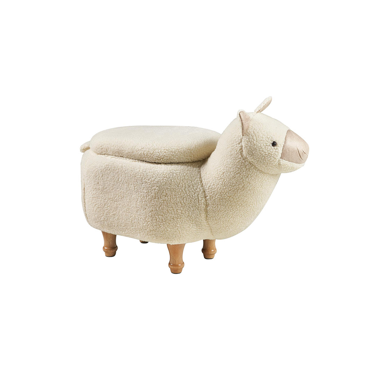 Image of Pouf imbottito in pelliccia sintetica e legno - alpaca con contenitore, bianco