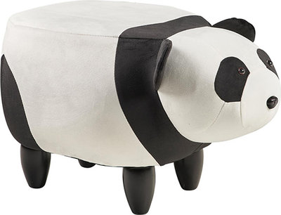 Poufs et Bancs Pouf rembourré en fausse fourrure, bois - panda, blanc/noir
