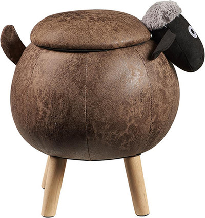 Poufs et Bancs Pouf rembourré en similicuir, bois - mouton avec rangement, gris/noir