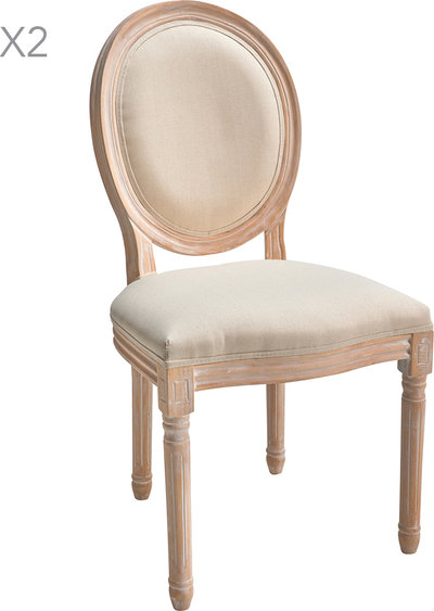 Sedie e sgabelli Blasone - Set 2 sedie seduta e spagliera imbottita in legno e tessuto, beige