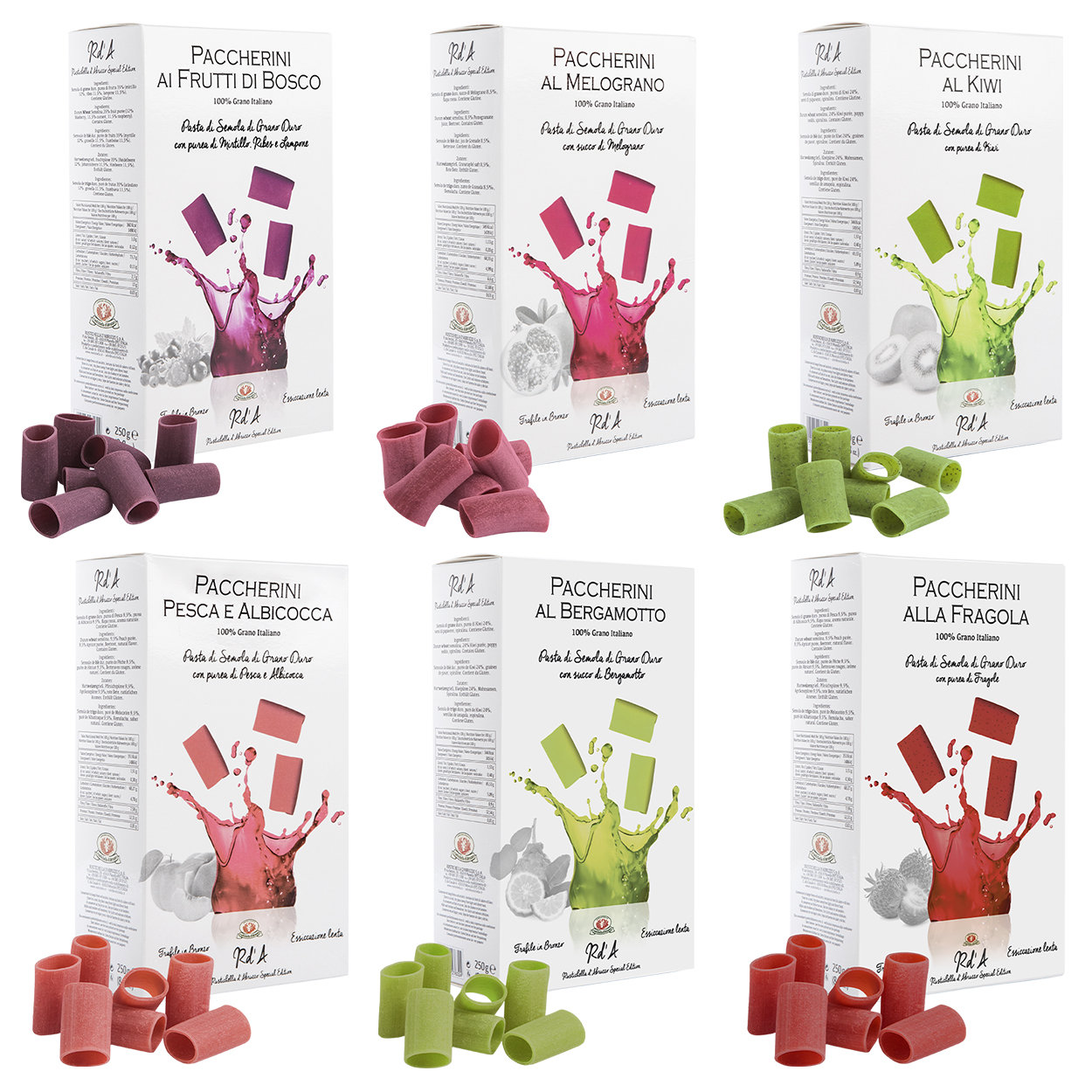 Mix 6 confezioni Paccherini alla frutta 250 gr: Kiwi, Melograno, Frutti di Bosco, Bergamotto, Fragola, Pesca e Albicocca