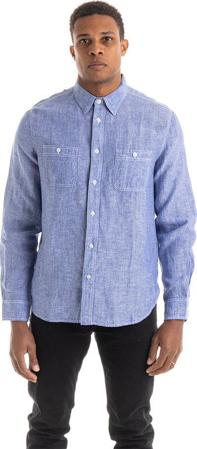 Camicie Camicia in lino con tasche azzurra