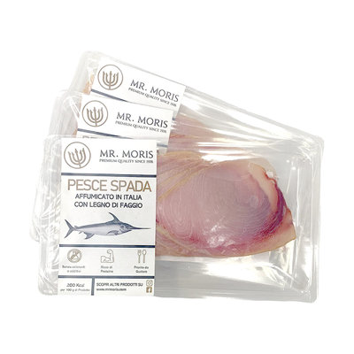 Altre conserve 3 Confezioni - Pesce Spada Affumicato Premium Mr. Moris® | Affumicato in Italia | Vaschetta ATM 100g
