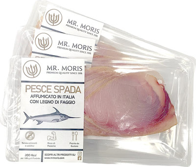 Altre conserve 3 Confezioni - Pesce Spada Affumicato Premium Mr. Moris® | Affumicato in Italia | Vaschetta ATM 100g