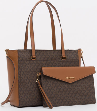 Borse a mano Michael Kors Borsa Maisie 3 in 1 Tote stampa logo marrone