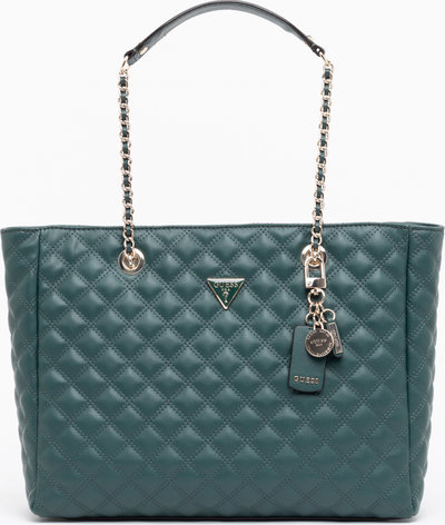 Borse a spalla Guess shopper trapuntata Cessily verde scuro