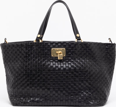 Borse a spalla Guess maxi shopper in pelle intrecciata nera