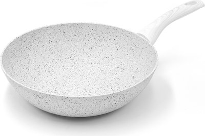 Padelle e pentole Wok/saltapasta ø 28 cm "Stonewhite" manico legno bianco naturale