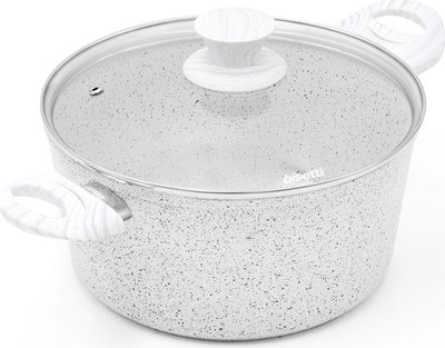 Casseruole E Pirofile Casseruola ø 24 cm "Stonewhite" con coperchio manico effetto legno bianco