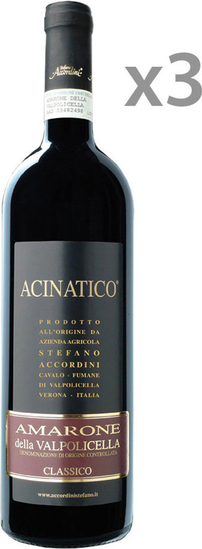 Vini rossi 3 bottiglie Amarone della Valpolicella Classico Acinatico DOCG 2018