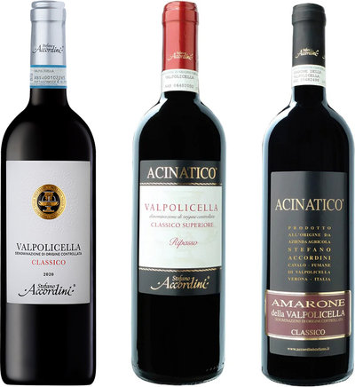 Vini rossi 3 bottiglie miste: Valpolicella Classico 2020 - Ripasso 2019 - Amarone 2018