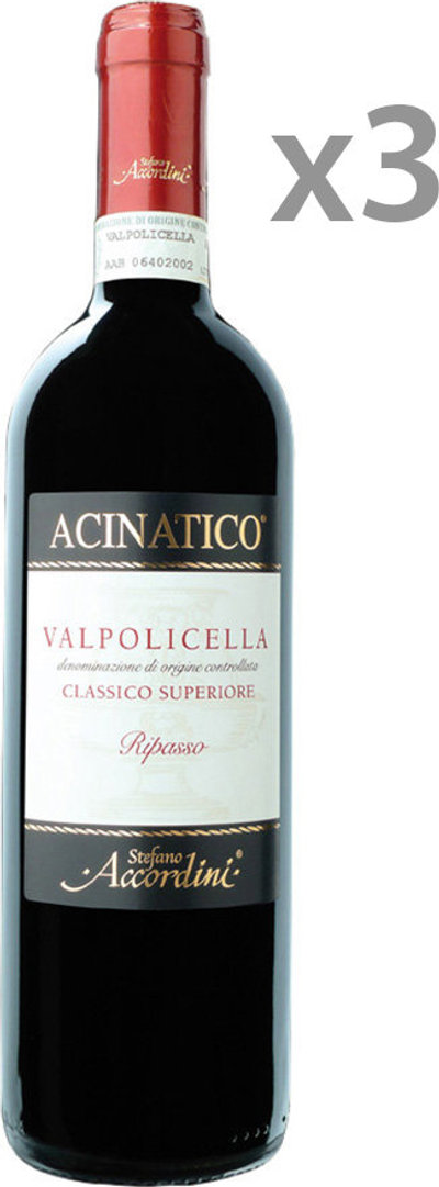Vini rossi 3 bottiglie Valpolicella Classico Superiore Ripasso Acinatico DOC 2019