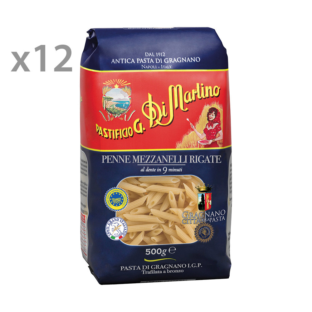 12 confezioni di penne mezzanelli rigate da 500 gr