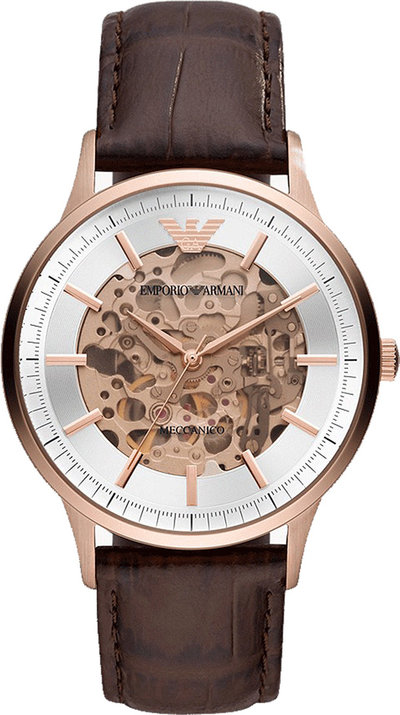 Orologi Orologio da Polso Emporio Armani con cinturino in pelle, movimento Meccanico Marrone