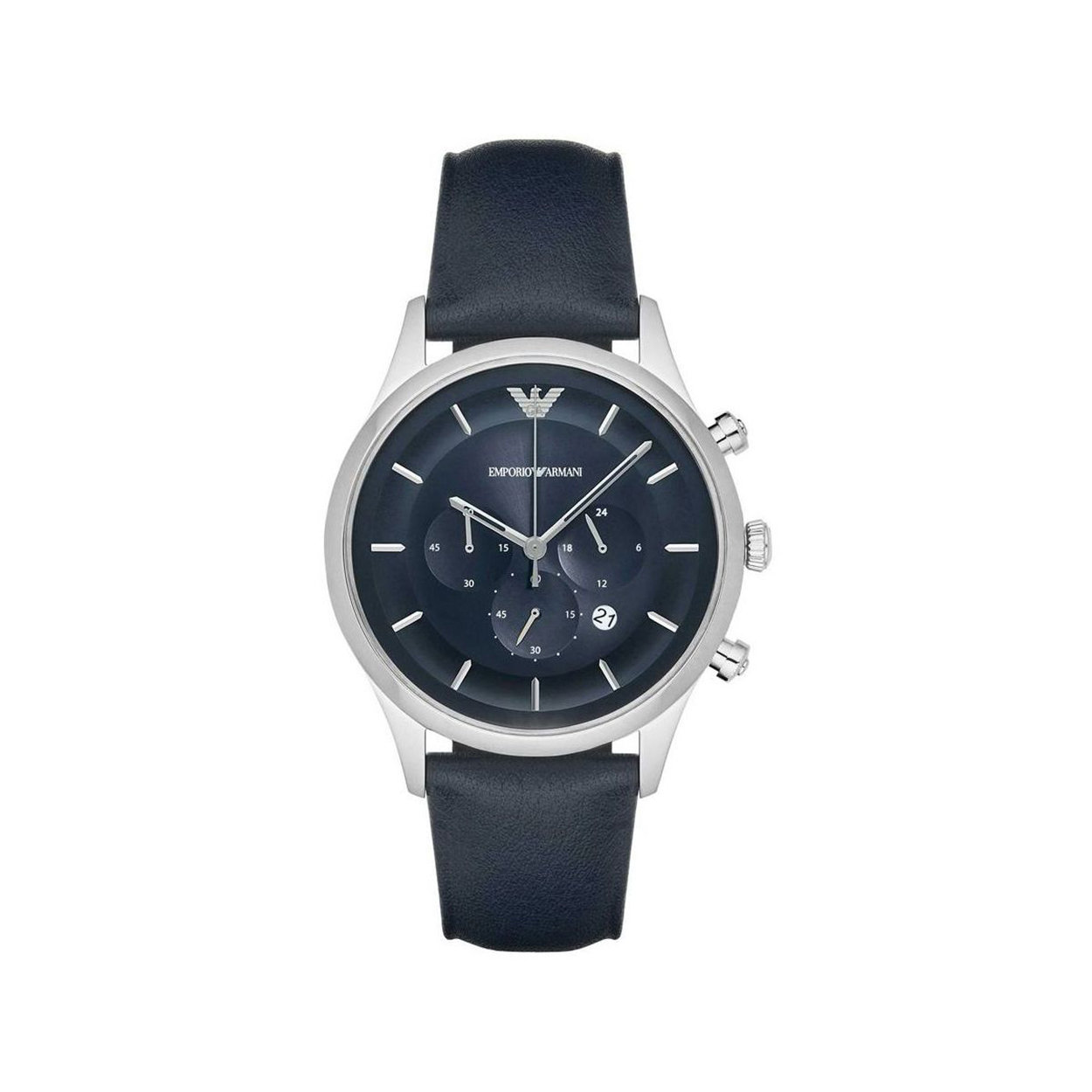 Image of Orologio Cronografo da Polso Emporio Armani con cinturino in pelle movimento al Quarzo Blu