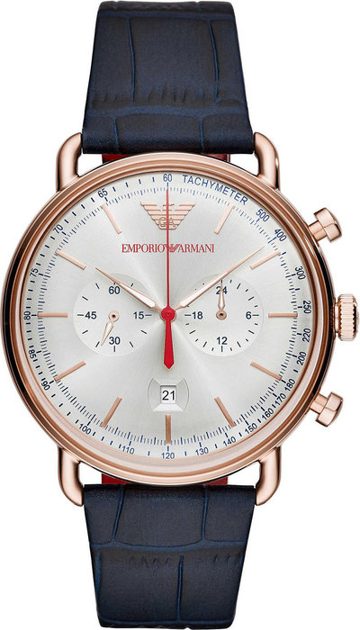 Orologi Orologio Cronografo da Polso Emporio Armani con cinturino in pelle movimento al Quarzo Blu