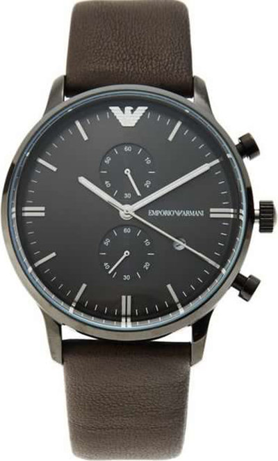Orologi Orologio Cronografo da Polso Emporio Armani con cinturino in pelle movimento al Quarzo Marrone