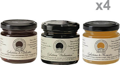 Creme & patè 4 confezioni Assortimento n.1 gelatine (Gelatina di Dolcetto, Aceto Balsamico e Moscato)