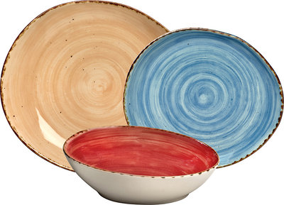 Servizi Tavola Linea ALTA CUCINA - set 12 pz. beige/rosso/azzurro