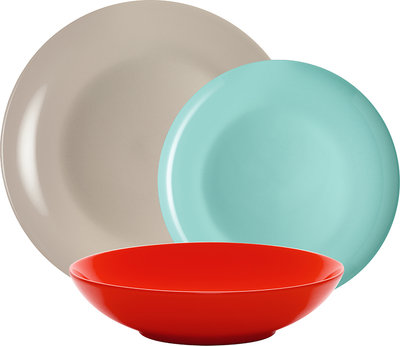Servizi Tavola Linea Mitika - set tavola 18 Mitika grigio tortora/rosso/azzurro