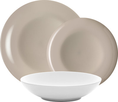 Servizi Tavola Linea Mitika - set tavola 18 Mitika, grigio tortora/bianco/grigio tortora